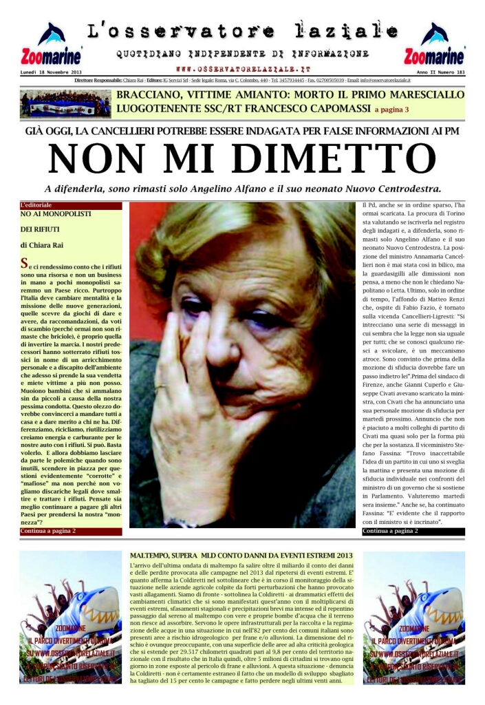L'osservatore d'Italia edizione del 18 Novembre 2013